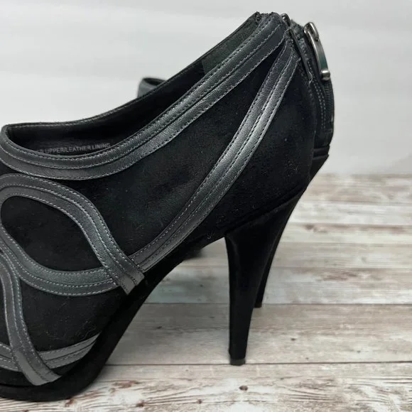 Via Spiga SIZE 10 Black Suede Platform 5” Heels Leather Booties - Picture 6 of 12